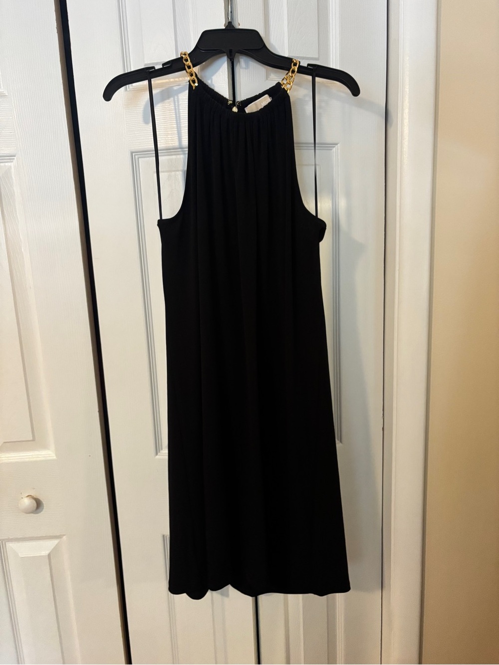 Michael Kors Black Midi Dress with Gold Chain Straps